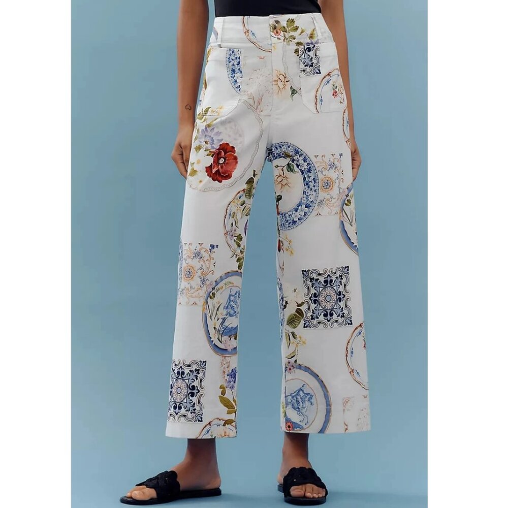 Anthropologie Maeve The Colette Cropped Wide-Leg Trousers Magic Fabric Edition